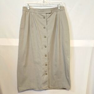 Vintage, Elisabeth, Liz Claiborne, Skirt, Tan, Beige, Buttons, Cotton, Sz 14